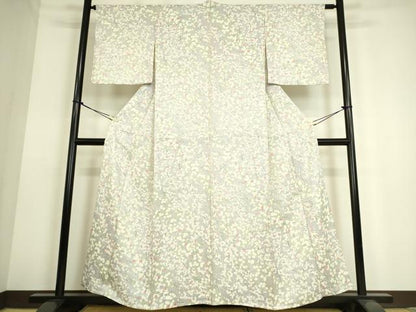 平和屋着物▽上質な小紋　単衣　枝花文　正絹　逸品　DAAS0135az