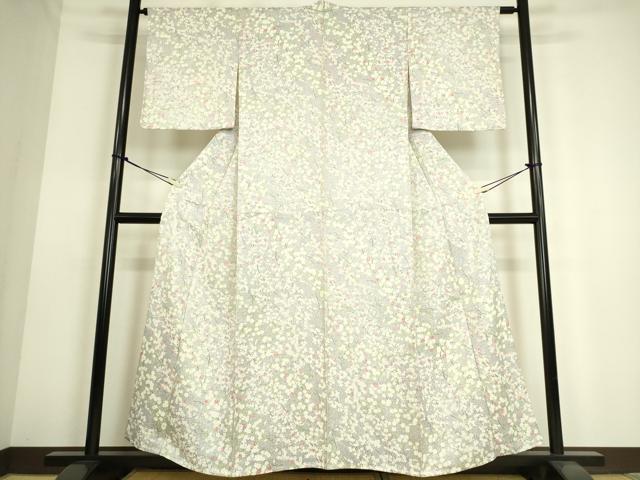 平和屋着物▽上質な小紋　単衣　枝花文　正絹　逸品　DAAS0135az
