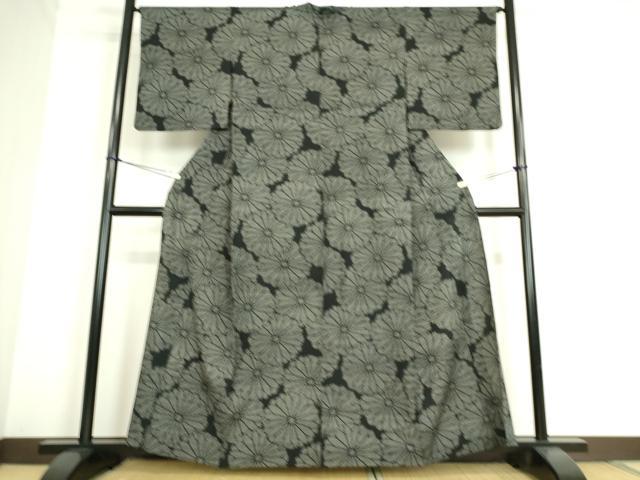 平和屋着物▽本塩沢 単衣 菊尽くし 黒地 正絹 逸品 DAAS0143az