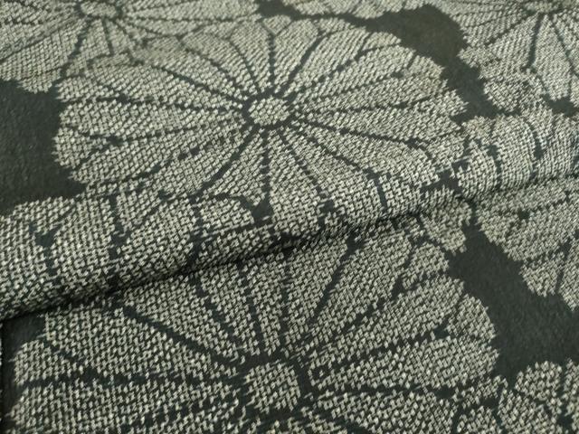 平和屋着物▽本塩沢 単衣 菊尽くし 黒地 正絹 逸品 DAAS0143az