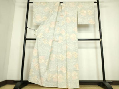 平和屋着物▽本塩沢 単衣 破れ色紙花文 正絹 逸品 DAAS0156az