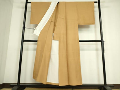平和屋着物▽上質な紬 単衣 狐色 正絹 逸品 DAAS0144az
