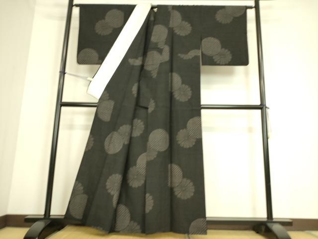 平和屋着物▽結城紬 単衣 菊文 100亀甲 飛び亀甲柄 正絹 逸品 DAAS0142az