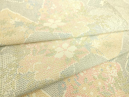 平和屋着物▽本塩沢 単衣 破れ色紙花文 正絹 逸品 DAAS0156az