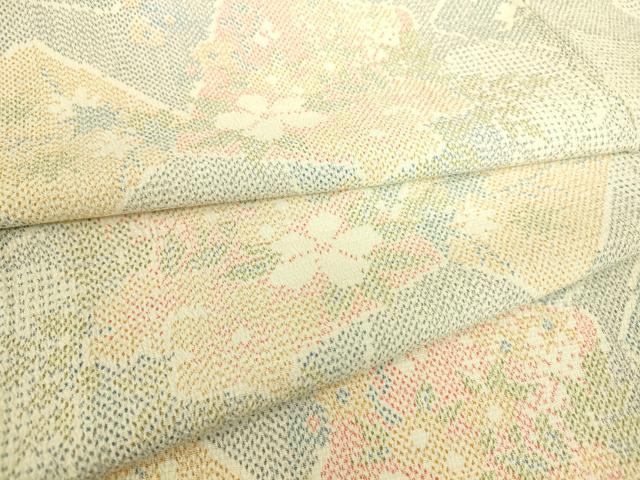平和屋着物▽本塩沢 単衣 破れ色紙花文 正絹 逸品 DAAS0156az