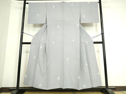 平和屋着物▽上質な小紋 単衣 舞花文 銀通し地 正絹 逸品 DAAS0149az