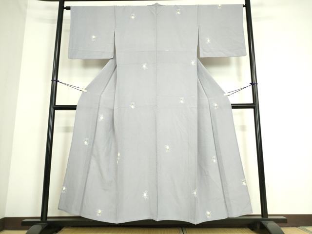 平和屋着物▽上質な小紋 単衣 舞花文 銀通し地 正絹 逸品 DAAS0149az