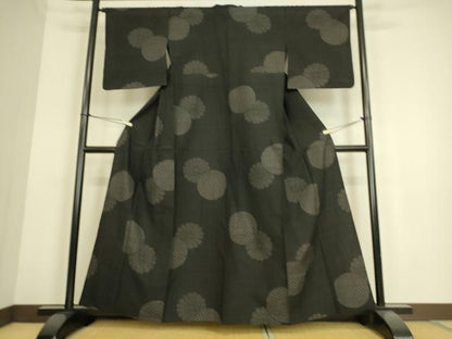 平和屋着物▽結城紬 単衣 菊文 100亀甲 飛び亀甲柄 正絹 逸品 DAAS0142az
