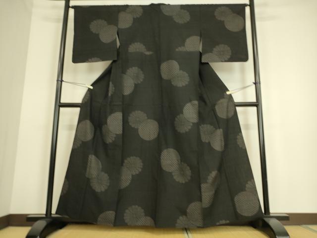 平和屋着物▽結城紬 単衣 菊文 100亀甲 飛び亀甲柄 正絹 逸品 DAAS0142az