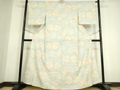 平和屋着物▽本塩沢 単衣 破れ色紙花文 正絹 逸品 DAAS0156az