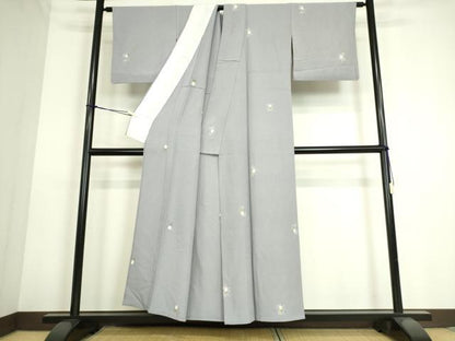 平和屋着物▽上質な小紋 単衣 舞花文 銀通し地 正絹 逸品 DAAS0149az