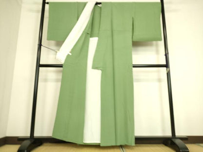 平和屋着物▽上質な色無地　単衣　浅緑色　ますいわ屋扱い　正絹　逸品　DAAS0165az