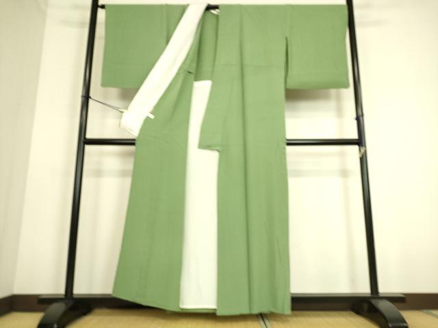 平和屋着物▽上質な色無地　単衣　浅緑色　ますいわ屋扱い　正絹　逸品　DAAS0165az