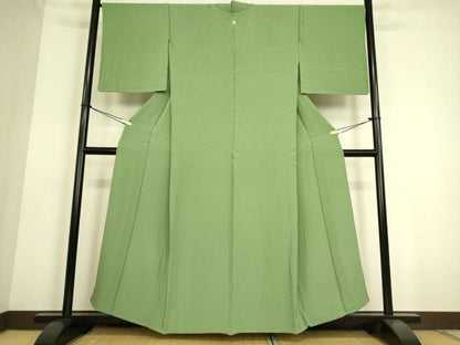 平和屋着物▽上質な色無地　単衣　浅緑色　ますいわ屋扱い　正絹　逸品　DAAS0165az