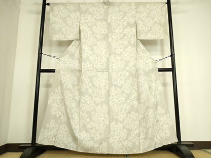 平和屋着物▽本塩沢 単衣 更紗花文 110亀甲 正絹 逸品 DAAS0118az