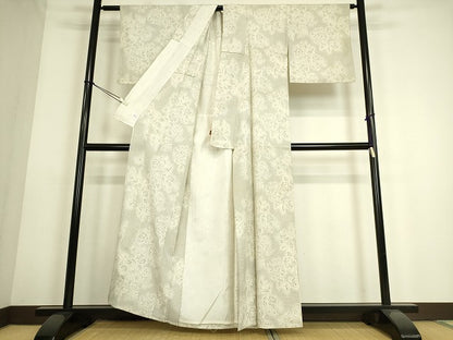 平和屋着物▽本塩沢 単衣 更紗花文 110亀甲 正絹 逸品 DAAS0118az