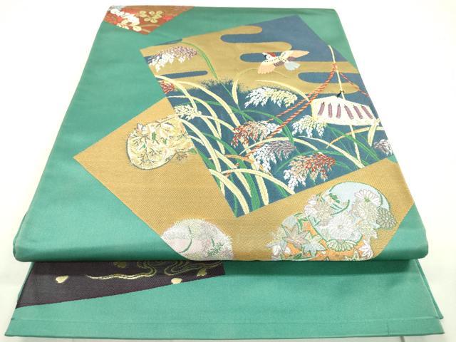 平和屋着物●世界的人形師　辻村寿三郎　ジュサブロー　全通柄袋帯　色紙花鳥文　金糸　正絹　逸品　DAAR8913fe