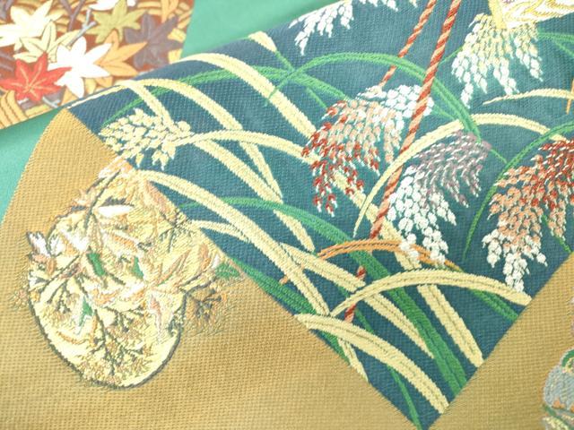 平和屋着物●世界的人形師　辻村寿三郎　ジュサブロー　全通柄袋帯　色紙花鳥文　金糸　正絹　逸品　DAAR8913fe