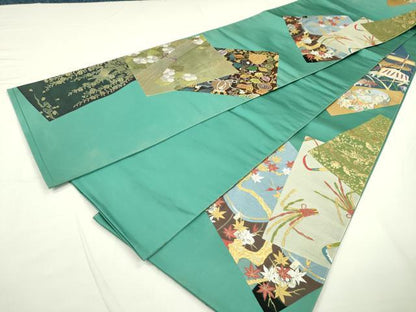 平和屋着物●世界的人形師　辻村寿三郎　ジュサブロー　全通柄袋帯　色紙花鳥文　金糸　正絹　逸品　DAAR8913fe