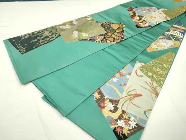 平和屋着物●世界的人形師　辻村寿三郎　ジュサブロー　全通柄袋帯　色紙花鳥文　金糸　正絹　逸品　DAAR8913fe