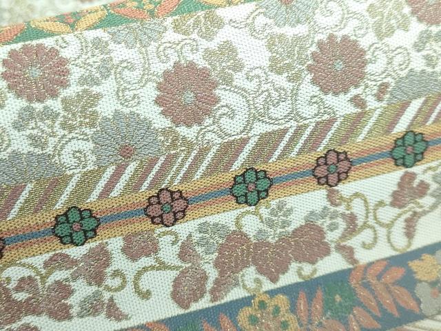 平和屋本店●極上 本場筑前博多織 草木染 手織工房 染匠：小森久 両面 全通柄袋帯 小袖横段 金糸 逸品 DZAA5847kh5