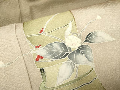 平和屋着物▽訪問着 単衣 刺繍 枝葉文 金糸 正絹 逸品 DAAS4013du