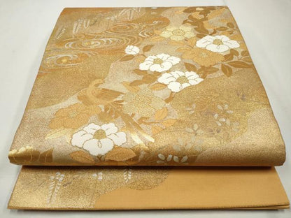 平和屋着物◎太鼓柄袋帯 道長流水花文 金銀彩 正絹 逸品 CAAO4471qe