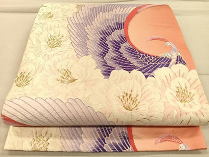 平和屋着物◎六通柄袋帯 唐織 孔雀花文 金銀糸 正絹 逸品 CAAR1665nb