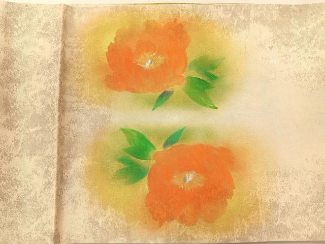 平和屋着物◎太鼓柄袋帯 手描き 草花文 金銀彩 引箔 正絹 逸品 CAAR1656nb