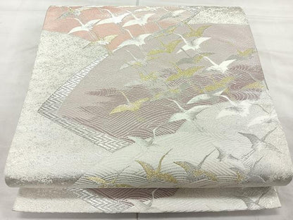 平和屋着物◎六通柄袋帯 地紙群鶴 金銀糸 正絹 逸品 CAAR1692nb