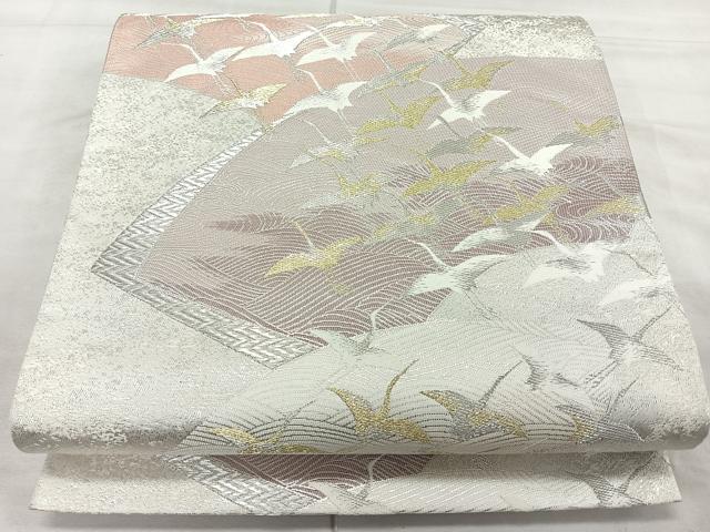 平和屋着物◎六通柄袋帯 地紙群鶴 金銀糸 正絹 逸品 CAAR1692nb