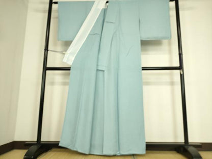平和屋着物▽上質な色無地 単衣 霞地紋 水色 正絹 逸品 DAAS0294az