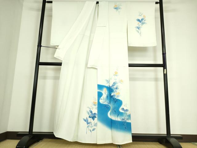 平和屋着物▽訪問着　単衣　草花文　正絹　逸品　DAAS0186az