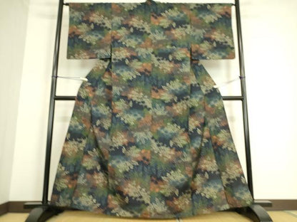 平和屋着物▽上質な紬 単衣 樹林文 正絹 逸品 DAAS0197az