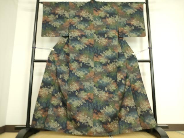平和屋着物▽上質な紬 単衣 樹林文 正絹 逸品 DAAS0197az