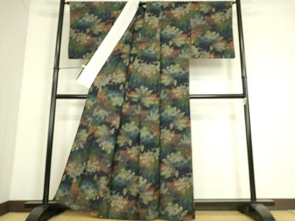 平和屋着物▽上質な紬 単衣 樹林文 正絹 逸品 DAAS0197az