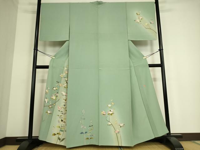 平和屋着物▽訪問着 単衣 友禅 作家物 枝花文 暈し染め さが美扱い 正絹 逸品 DAAS0198az