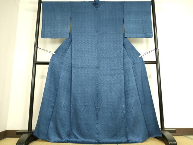 平和屋着物▽上質な色無地 単衣 芝地紋 青藍色 正絹 逸品 DAAS0220az
