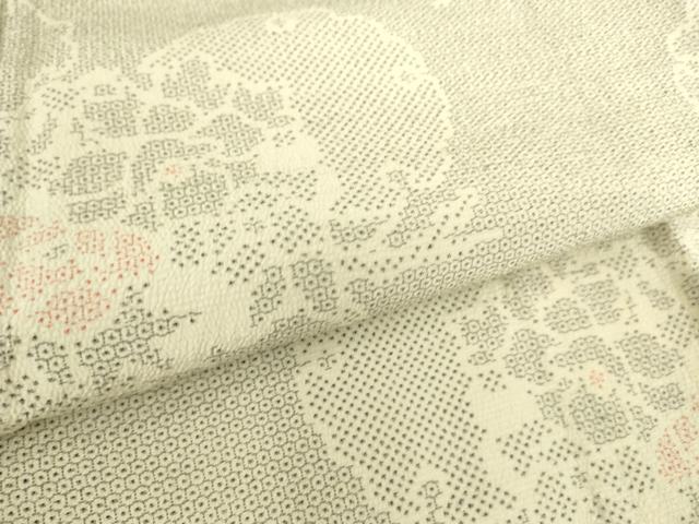 平和屋着物▽本塩沢 単衣 雪輪花文 110亀甲 正絹 逸品 DAAS0212az