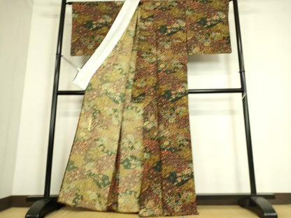平和屋着物▽伝統工芸士 更清 小紋 単衣 更紗花文 正絹 逸品 DAAS0210az