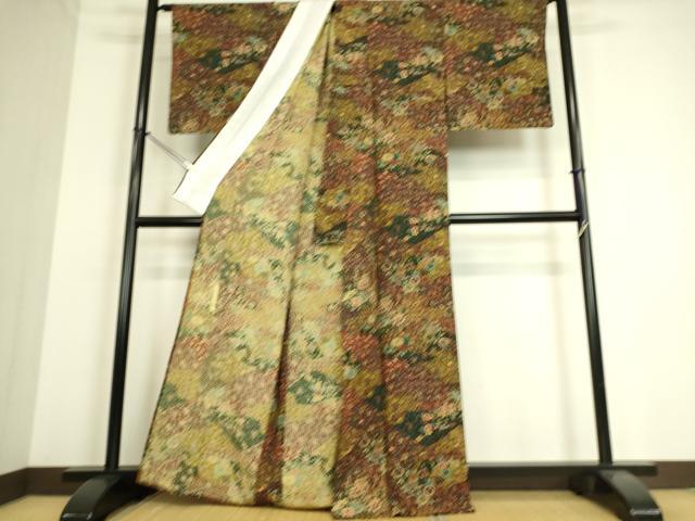 平和屋着物▽伝統工芸士 更清 小紋 単衣 更紗花文 正絹 逸品 DAAS0210az