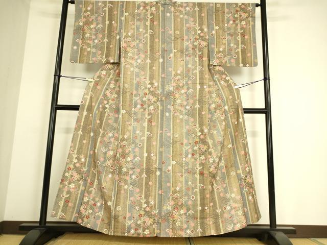 平和屋着物▽上質な小紋 単衣 籬吉祥花文 正絹 逸品 DAAS0223az