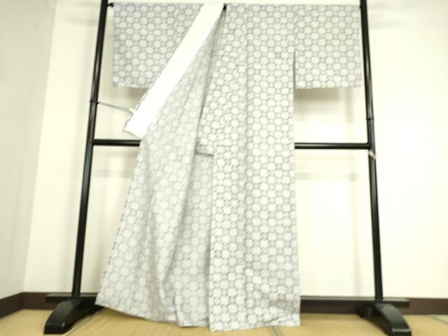 平和屋着物▽小紋 単衣 市松丸文 洗える着物 DAAS0206az