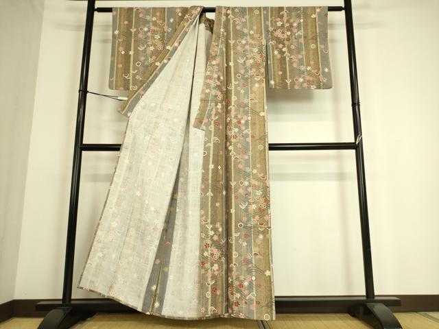 平和屋着物▽上質な小紋 単衣 籬吉祥花文 正絹 逸品 DAAS0223az