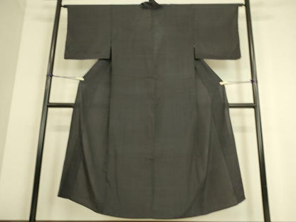 平和屋着物▽男性 小紋 単衣 格子 黒地 正絹 逸品 DAAS0219az