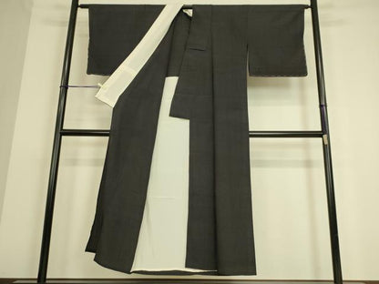 平和屋着物▽男性 小紋 単衣 格子 黒地 正絹 逸品 DAAS0219az