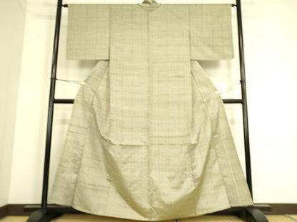 平和屋着物▽上質な紬 単衣 格子 正絹 逸品 DAAS0216az