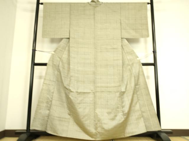 平和屋着物▽上質な紬 単衣 格子 正絹 逸品 DAAS0216az
