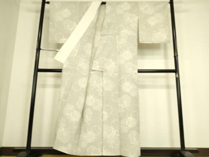 平和屋着物▽本塩沢 単衣 雪輪花文 110亀甲 正絹 逸品 DAAS0212az
