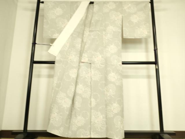 平和屋着物▽本塩沢 単衣 雪輪花文 110亀甲 正絹 逸品 DAAS0212az